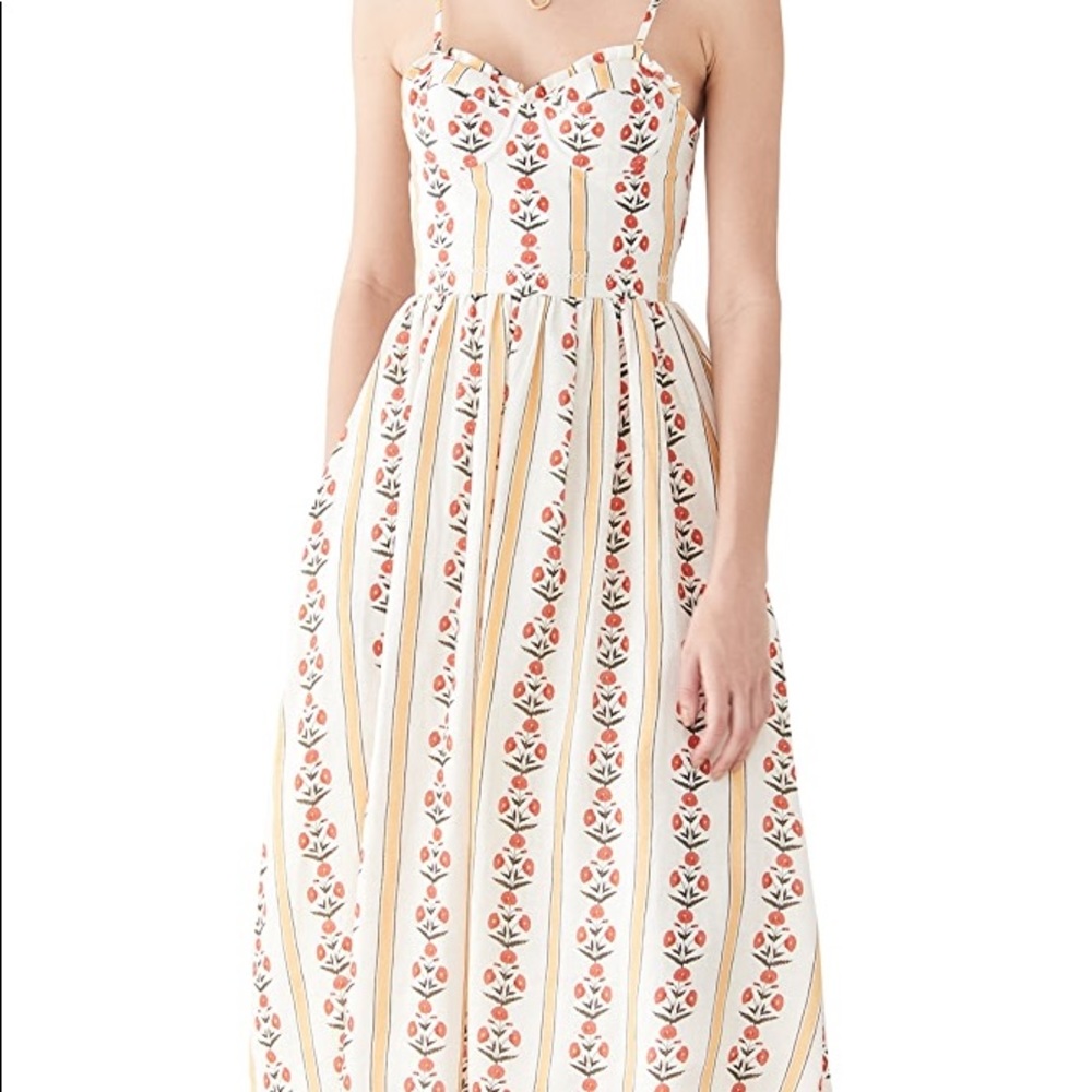 Agua Bendita Cream Maxi Dress with Orange Floral Stripes
